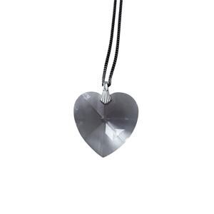 Elegant Dark Metal & Crystal Heart Long Pendant Necklace